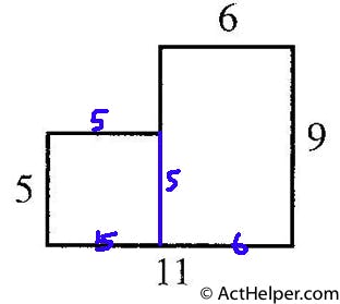19. A scale drawing of Corinne’s bedroom floor is shown below. All given dimensions are in feet, and all intersecting line segments shown are perpendicular. Corinne wants to completely cover the floor with square hardwood tiles. Each tile has a side length of 1 foot, and no tiles will be cut. How many tiles will Corinne need to cover the floor?