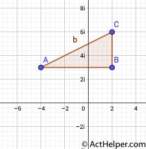 57. What is the distance, in coordinate units, between 2 + 6i and —4 + 3i in the complex plane?