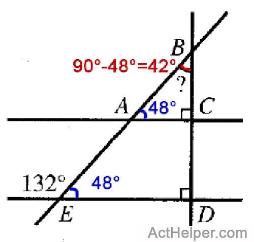 19. In the figure below, A is on BE and C is on BD. What is the measure of ZABC ?