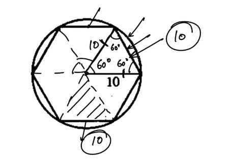 10; Iv.th e figure below, a circle with a radius of i O meters
circumscribes a regular hexagon. What is the perimeter,
in meters, of the hexagon?