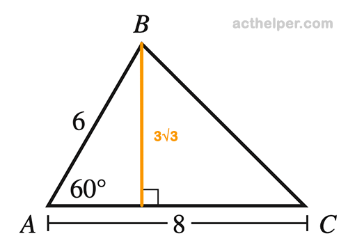 44. In ABC shown below, the given side lengths are in meters. What is the area, in square meters, of nABC ?